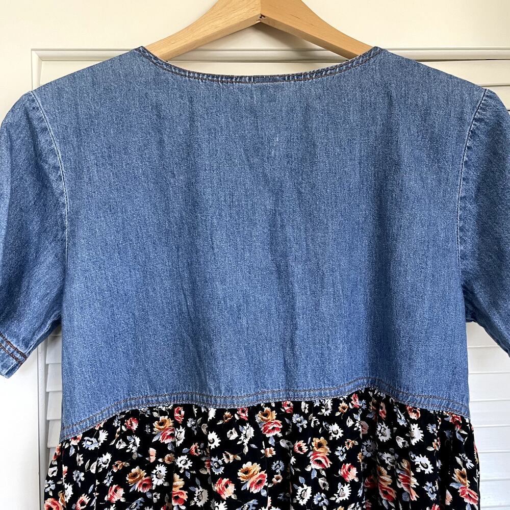VTG 90s No Boundaries Button Down Floral + Denim Babydoll Dress M Grunge Cottage - Picture 8 of 11